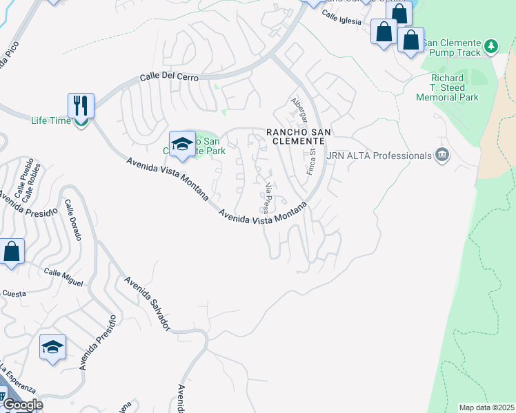 map of restaurants, bars, coffee shops, grocery stores, and more near 117 Via Presa in San Clemente