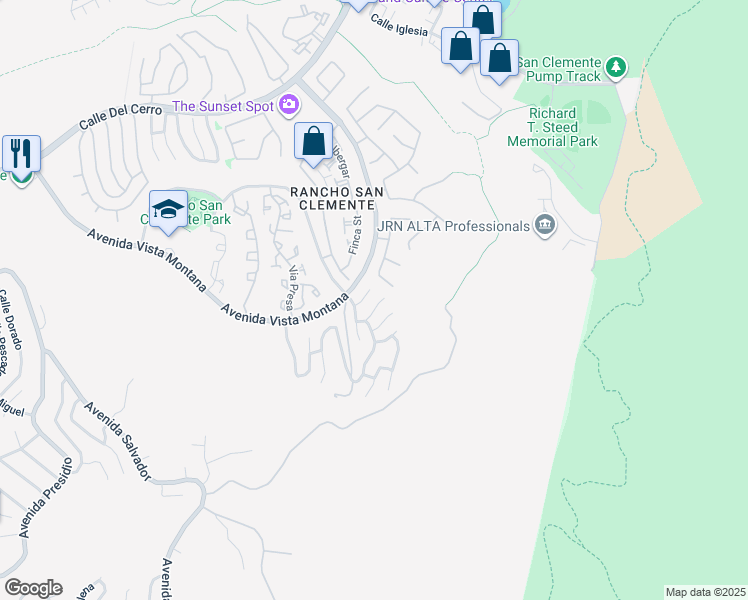 map of restaurants, bars, coffee shops, grocery stores, and more near 34 Camino Katia in San Clemente