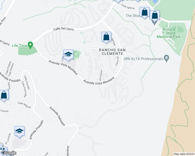 map of restaurants, bars, coffee shops, grocery stores, and more near 117 Via Presa in San Clemente