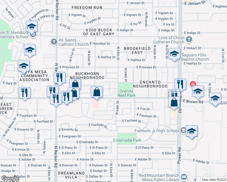 map of restaurants, bars, coffee shops, grocery stores, and more near El Dorado Townhomes in Mesa