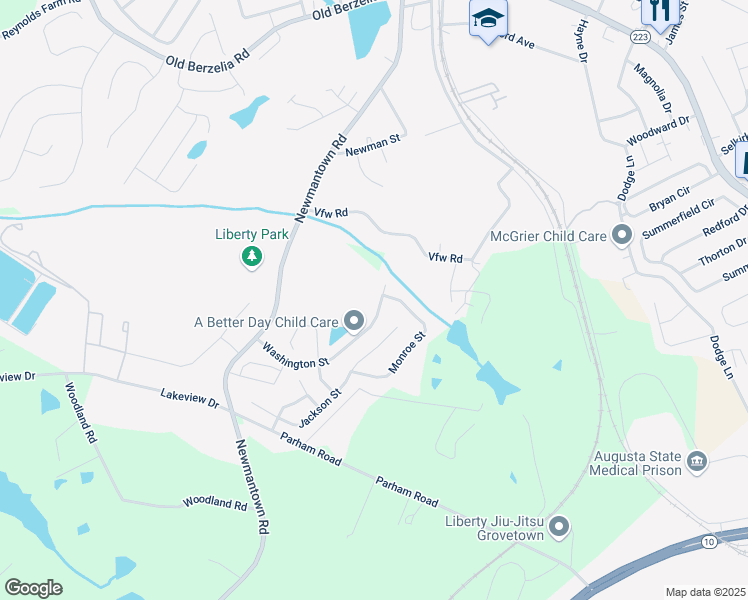 map of restaurants, bars, coffee shops, grocery stores, and more near 357 Washington Street in Grovetown