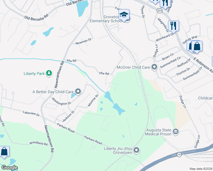 map of restaurants, bars, coffee shops, grocery stores, and more near 450 Bell Road in Grovetown