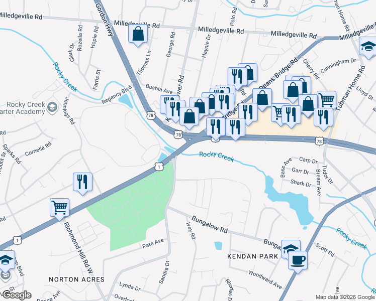 map of restaurants, bars, coffee shops, grocery stores, and more near  in Augusta