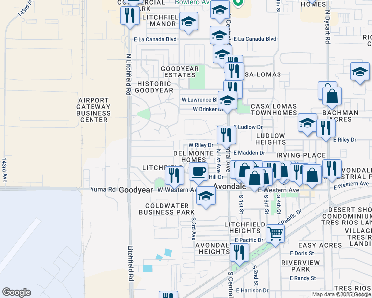 map of restaurants, bars, coffee shops, grocery stores, and more near 306 North 3rd Avenue in Avondale