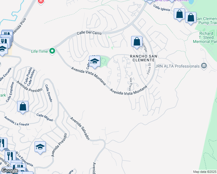 map of restaurants, bars, coffee shops, grocery stores, and more near 386-394 Avenida Vista Montana in San Clemente