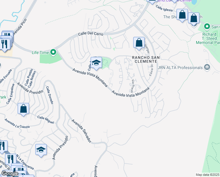 map of restaurants, bars, coffee shops, grocery stores, and more near 386-394 Avenida Vista Montana in San Clemente