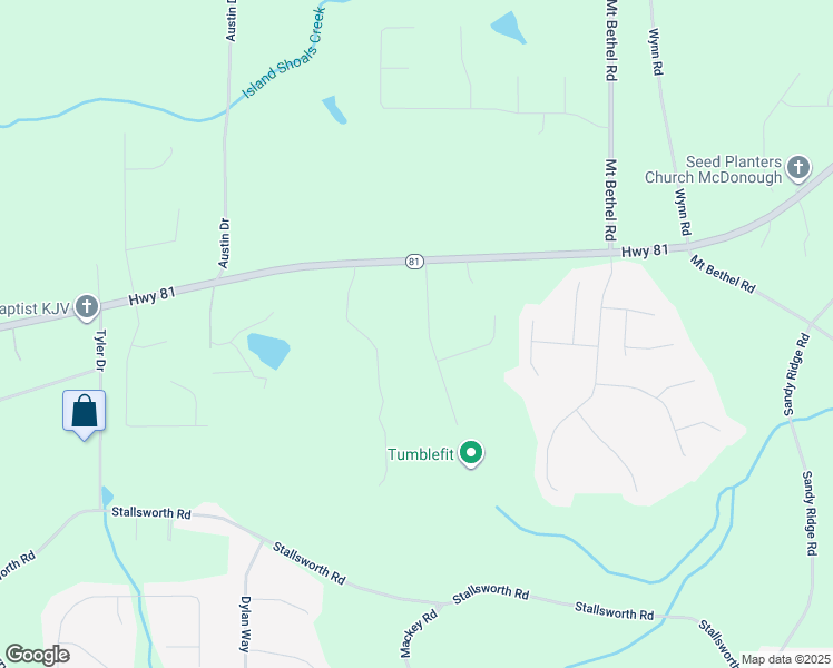 map of restaurants, bars, coffee shops, grocery stores, and more near 3012 Keeneland Boulevard in McDonough