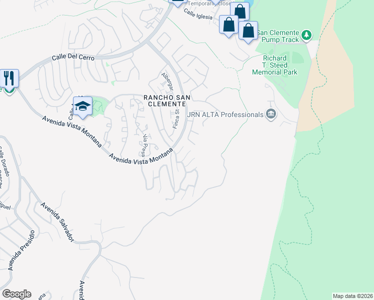 map of restaurants, bars, coffee shops, grocery stores, and more near 34 Camino Katia in San Clemente