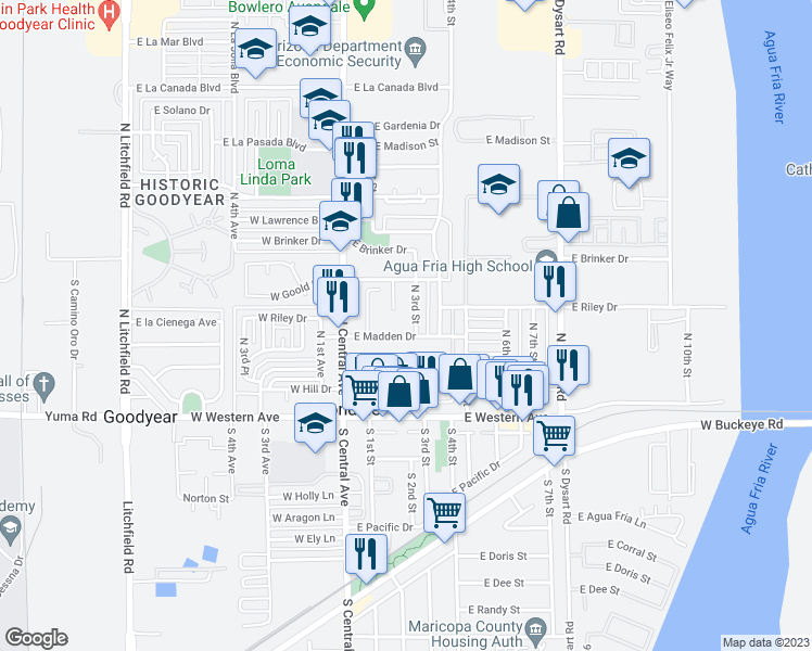 map of restaurants, bars, coffee shops, grocery stores, and more near 204 East Madden Drive in Avondale