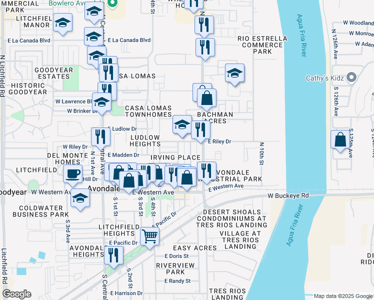 map of restaurants, bars, coffee shops, grocery stores, and more near 214 North 7th Street in Avondale