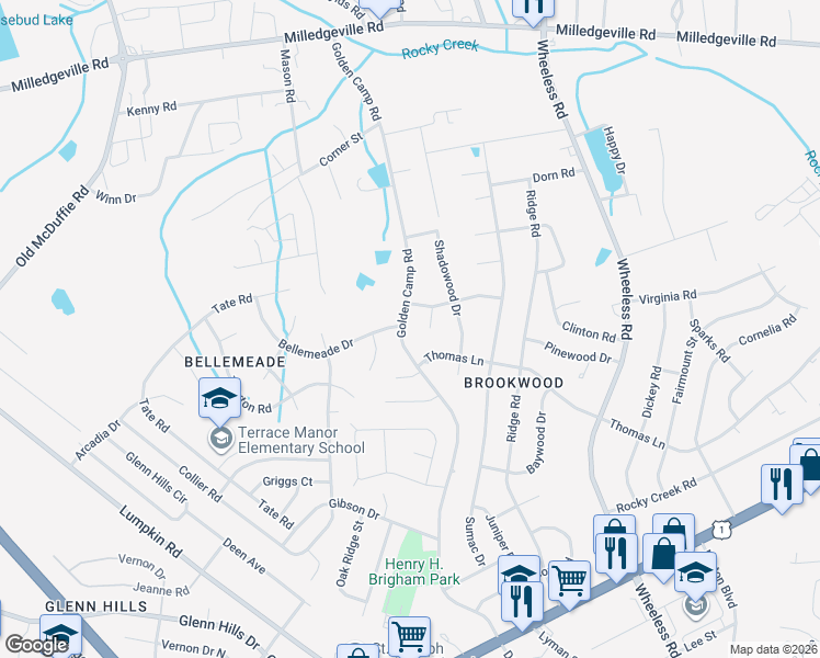 map of restaurants, bars, coffee shops, grocery stores, and more near 2354 Golden Camp Road in Augusta