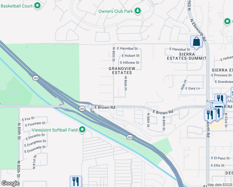 map of restaurants, bars, coffee shops, grocery stores, and more near 1248 North Estrada in Mesa