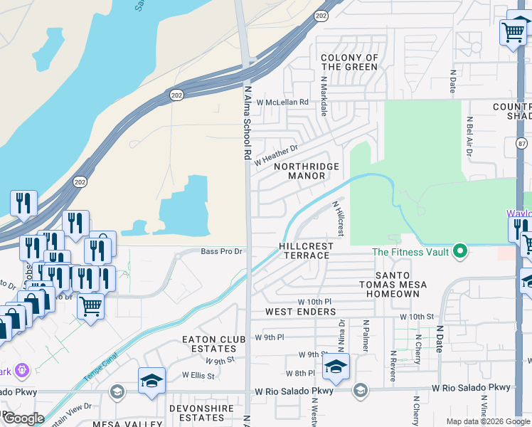 map of restaurants, bars, coffee shops, grocery stores, and more near 1133 West Gary Street in Mesa