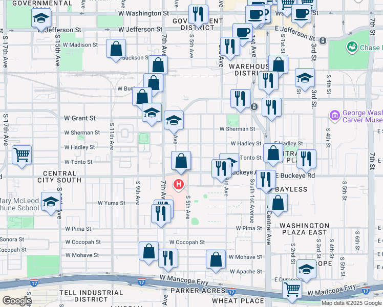 map of restaurants, bars, coffee shops, grocery stores, and more near 1001 South 5th Avenue in Phoenix
