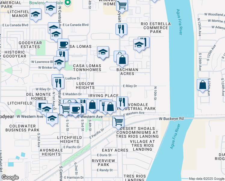 map of restaurants, bars, coffee shops, grocery stores, and more near North 7th Street in Avondale