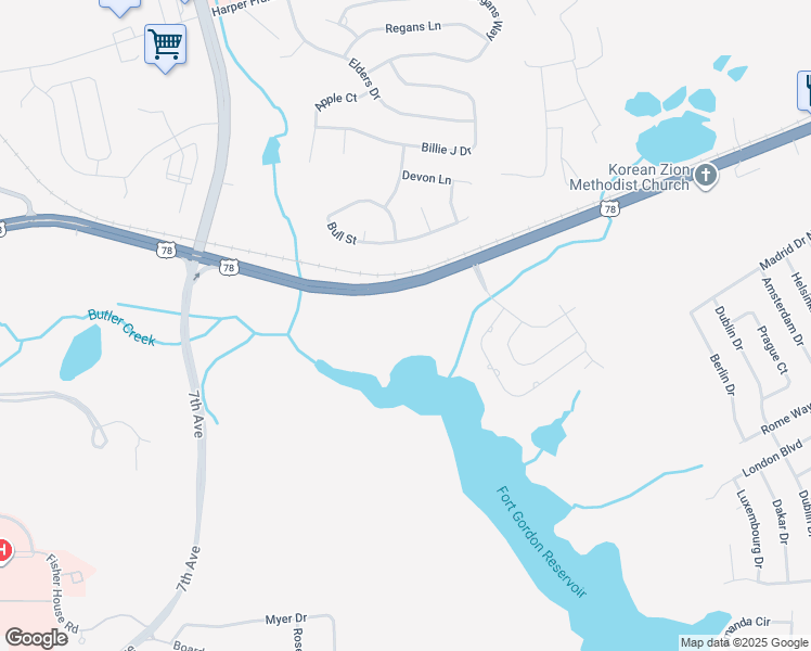 map of restaurants, bars, coffee shops, grocery stores, and more near 2400-2496 State Route 12 in Augusta