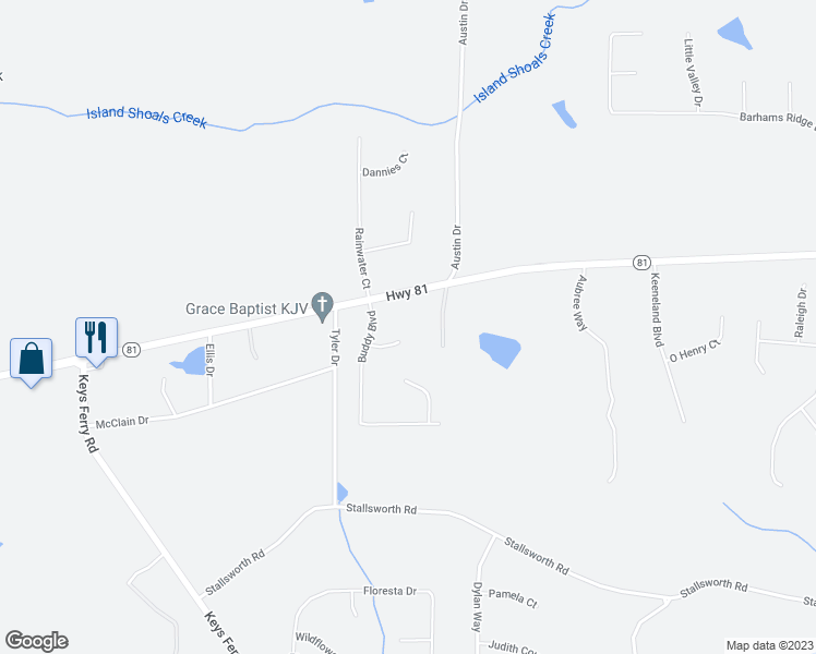 map of restaurants, bars, coffee shops, grocery stores, and more near 213 Knollside Court in McDonough
