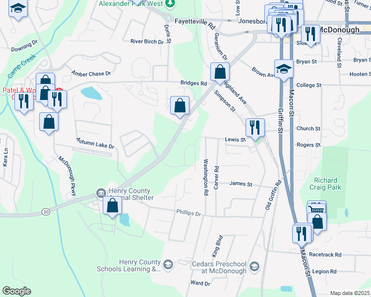 map of restaurants, bars, coffee shops, grocery stores, and more near 348 Navigator Lane in McDonough