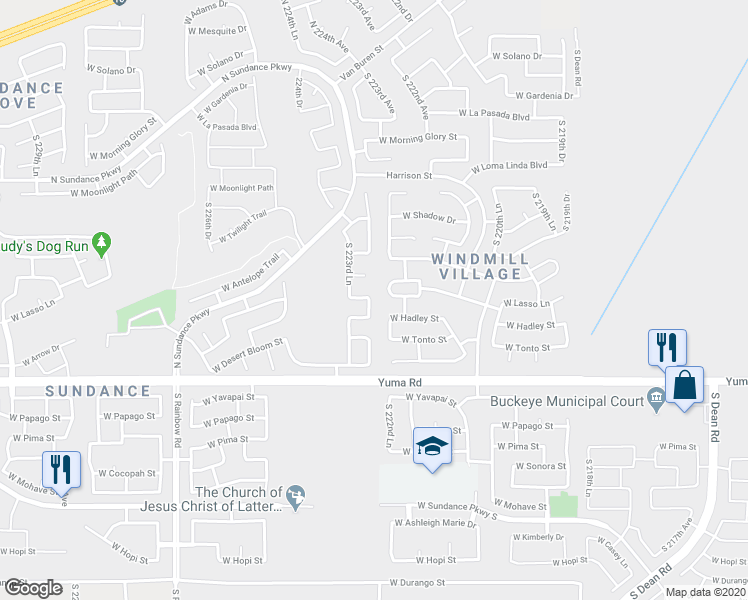 map of restaurants, bars, coffee shops, grocery stores, and more near 905 South 223rd Drive in Buckeye