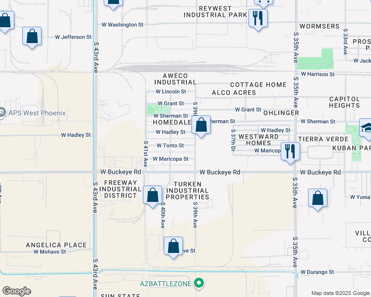 map of restaurants, bars, coffee shops, grocery stores, and more near 3932 West Maricopa Street in Phoenix