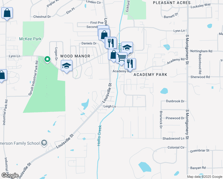 map of restaurants, bars, coffee shops, grocery stores, and more near 1257 Louisville Street in Starkville