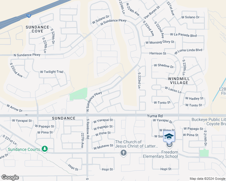 map of restaurants, bars, coffee shops, grocery stores, and more near 22526 West Lasso Lane in Buckeye