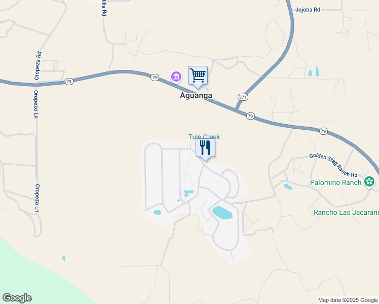 map of restaurants, bars, coffee shops, grocery stores, and more near 45525 California 79 in Aguanga