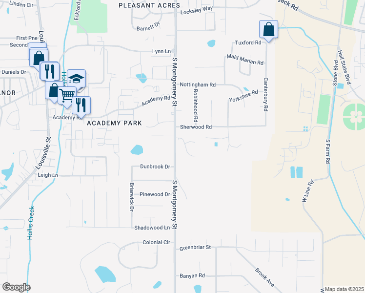 map of restaurants, bars, coffee shops, grocery stores, and more near 200 Fairfield Drive in Starkville