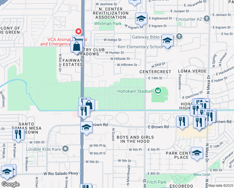 map of restaurants, bars, coffee shops, grocery stores, and more near 8th Street in Mesa