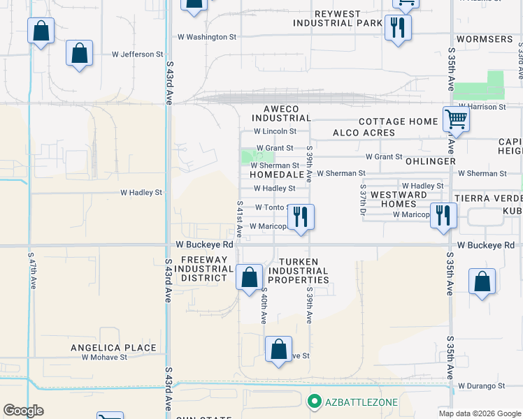 map of restaurants, bars, coffee shops, grocery stores, and more near 4010 West Maricopa Street in Phoenix