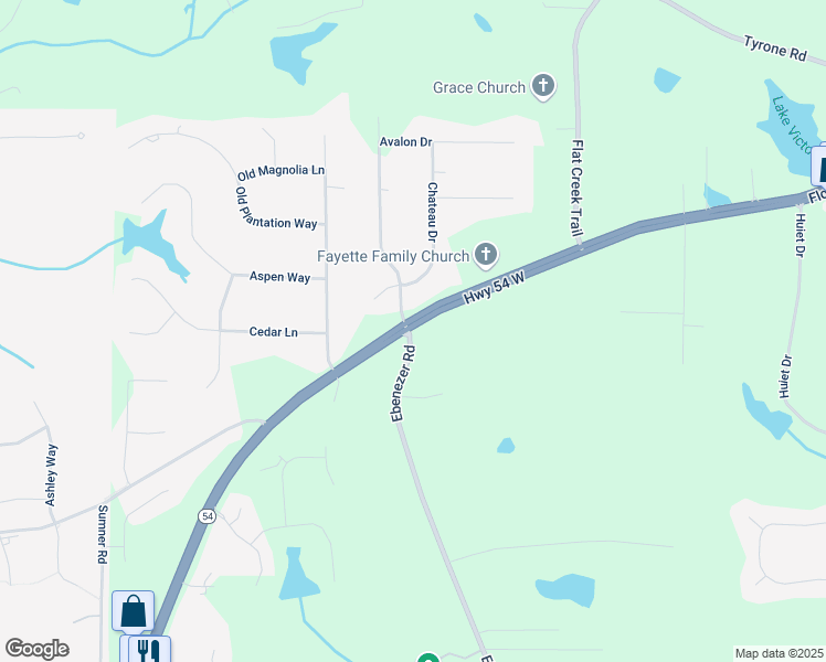 map of restaurants, bars, coffee shops, grocery stores, and more near Ebenezer Road in Fayetteville