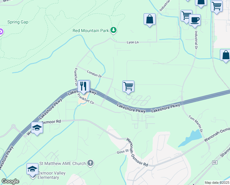 map of restaurants, bars, coffee shops, grocery stores, and more near 113 Stoneriver Drive in Birmingham