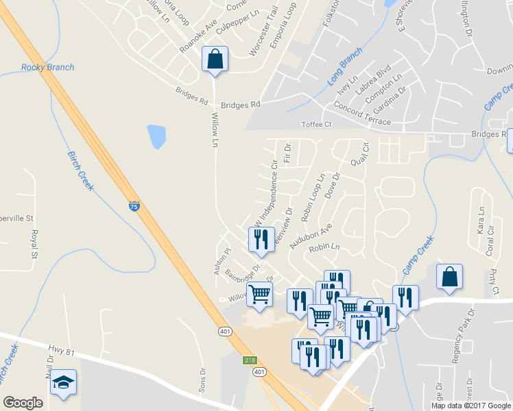 map of restaurants, bars, coffee shops, grocery stores, and more near 41 Birch Court in McDonough