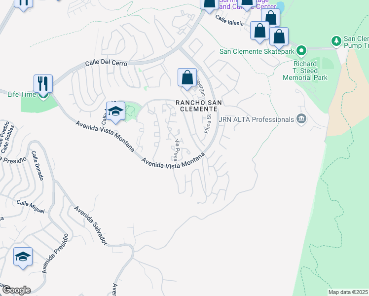 map of restaurants, bars, coffee shops, grocery stores, and more near 233 Via Presa in San Clemente