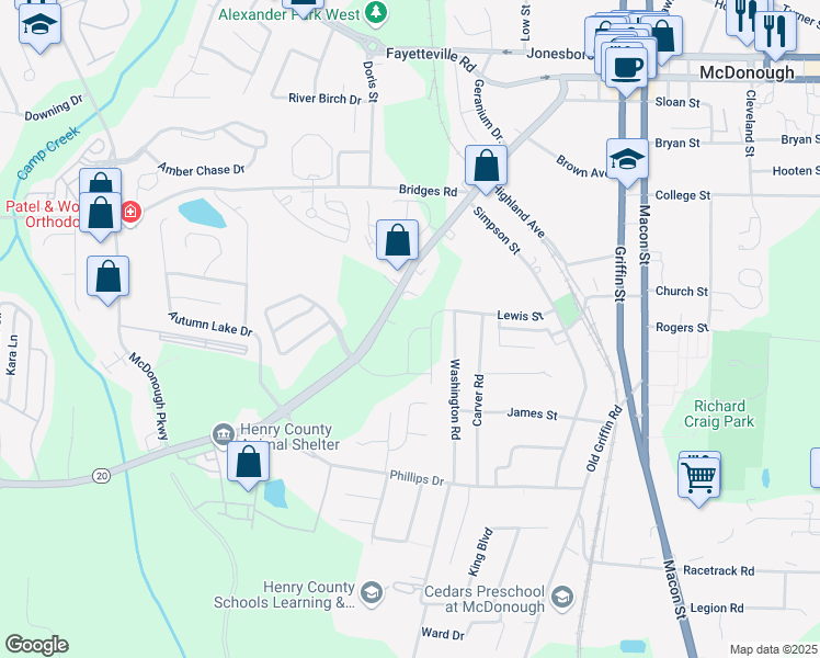 map of restaurants, bars, coffee shops, grocery stores, and more near 389 Navigator Lane in McDonough