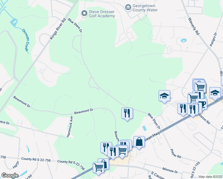 map of restaurants, bars, coffee shops, grocery stores, and more near 562 Blue Stem Drive in Pawleys Island
