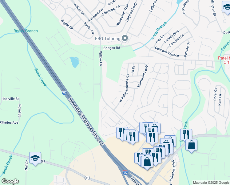 map of restaurants, bars, coffee shops, grocery stores, and more near 41 Birch Court in McDonough