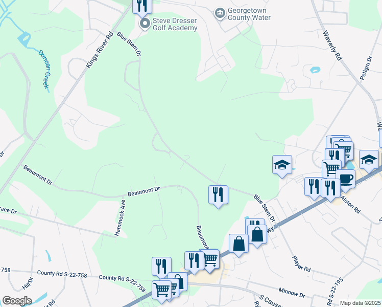 map of restaurants, bars, coffee shops, grocery stores, and more near 562 Blue Stem Drive in Pawleys Island