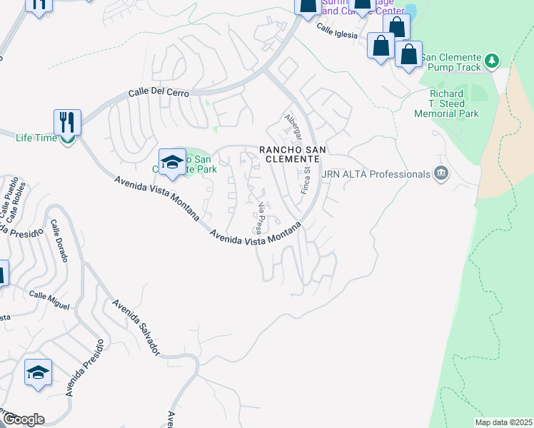 map of restaurants, bars, coffee shops, grocery stores, and more near 227 Via Presa in San Clemente