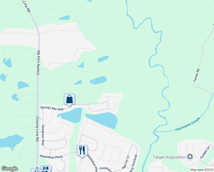 map of restaurants, bars, coffee shops, grocery stores, and more near 535 Waters Way in Fayetteville