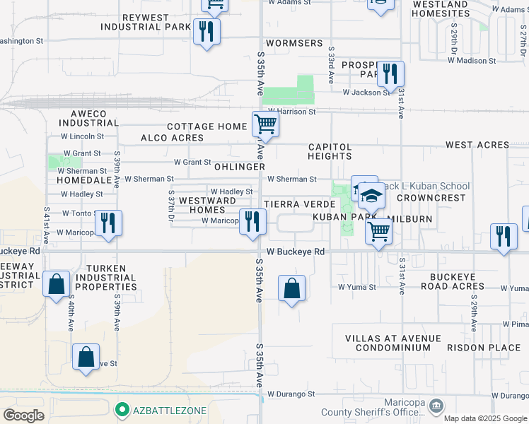 map of restaurants, bars, coffee shops, grocery stores, and more near 901 South 35th Avenue in Phoenix
