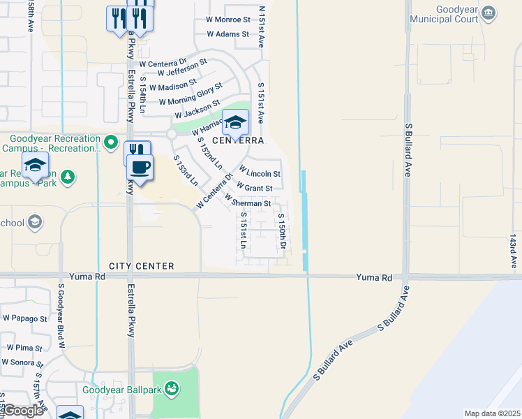 map of restaurants, bars, coffee shops, grocery stores, and more near 15126 West Sherman Street in Goodyear