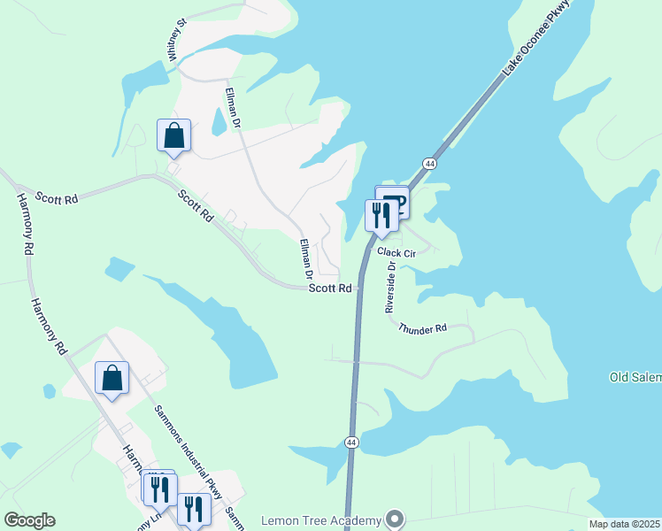 map of restaurants, bars, coffee shops, grocery stores, and more near 102 Blue Heron Cove Drive in Eatonton