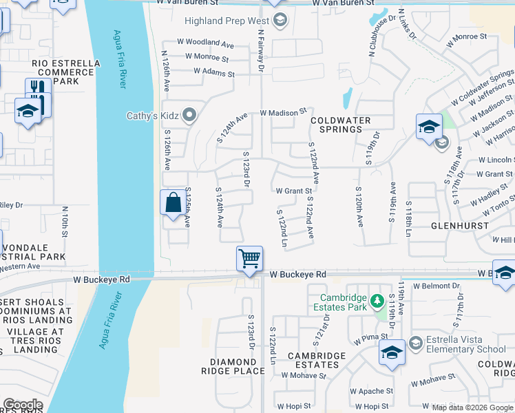 map of restaurants, bars, coffee shops, grocery stores, and more near 12351 West Grant Street in Avondale