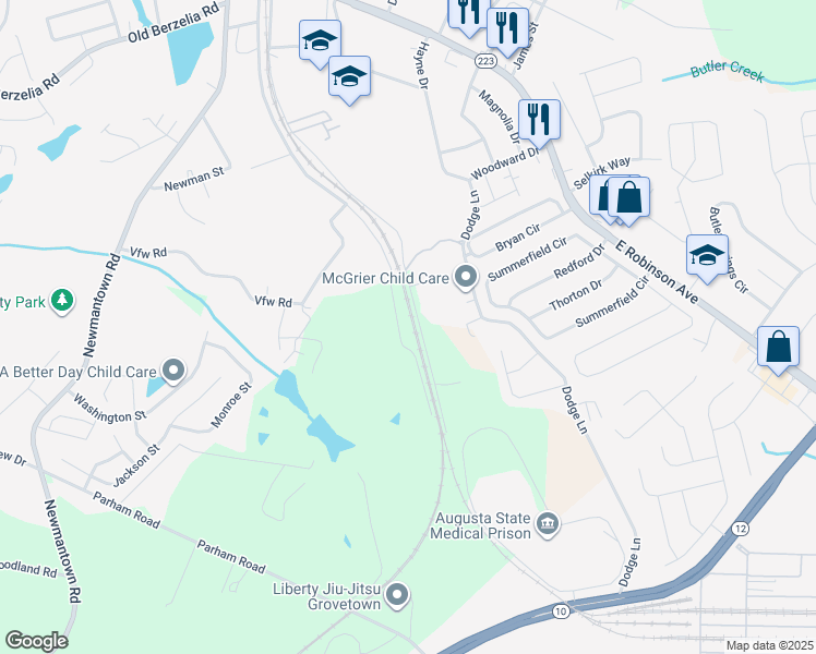 map of restaurants, bars, coffee shops, grocery stores, and more near in Grovetown