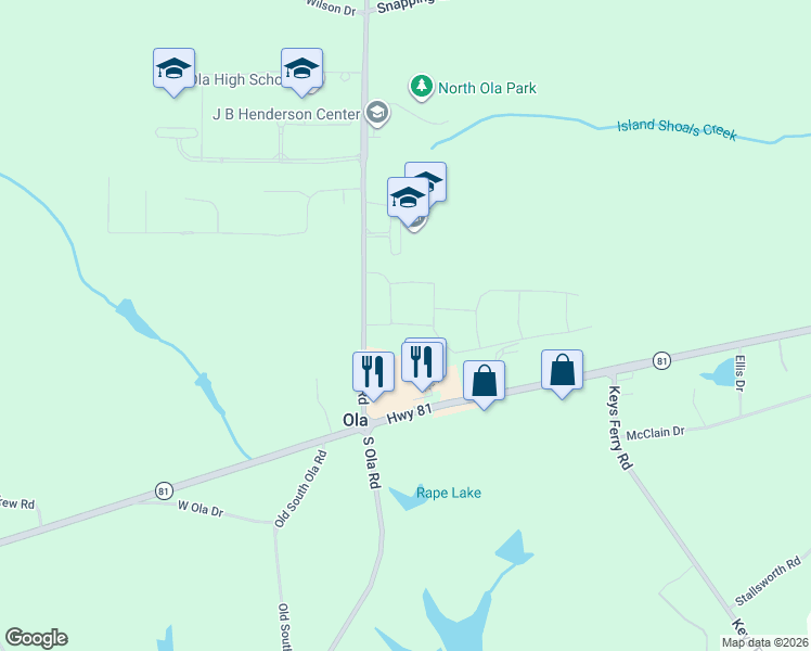 map of restaurants, bars, coffee shops, grocery stores, and more near 70 North Ola Road in McDonough