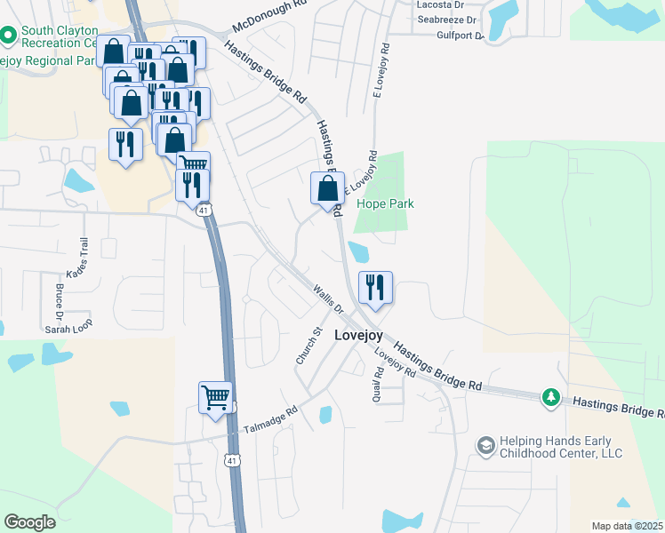 map of restaurants, bars, coffee shops, grocery stores, and more near in Lovejoy