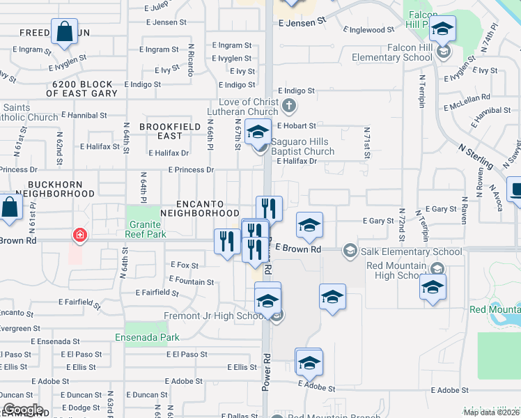 map of restaurants, bars, coffee shops, grocery stores, and more near 2333 South Powder Road in Mesa