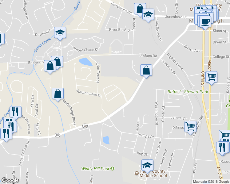 map of restaurants, bars, coffee shops, grocery stores, and more near 1500 Sable Chase Boulevard in McDonough