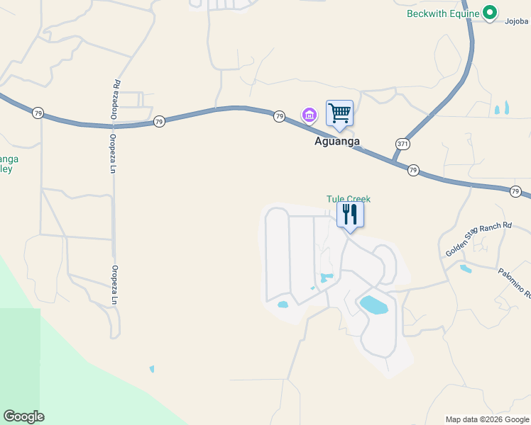 map of restaurants, bars, coffee shops, grocery stores, and more near 45525 California 79 in Aguanga